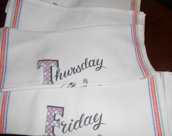 Gran juego de paños de cocina de algodón vintage Días de la semana (6)