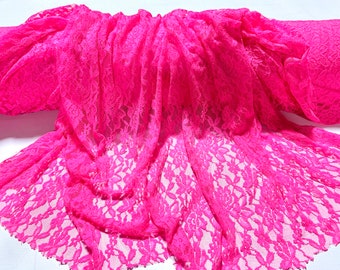 63 Wide Four Way Stretch Hot Pink Fuchsia Floral Lace Fabric