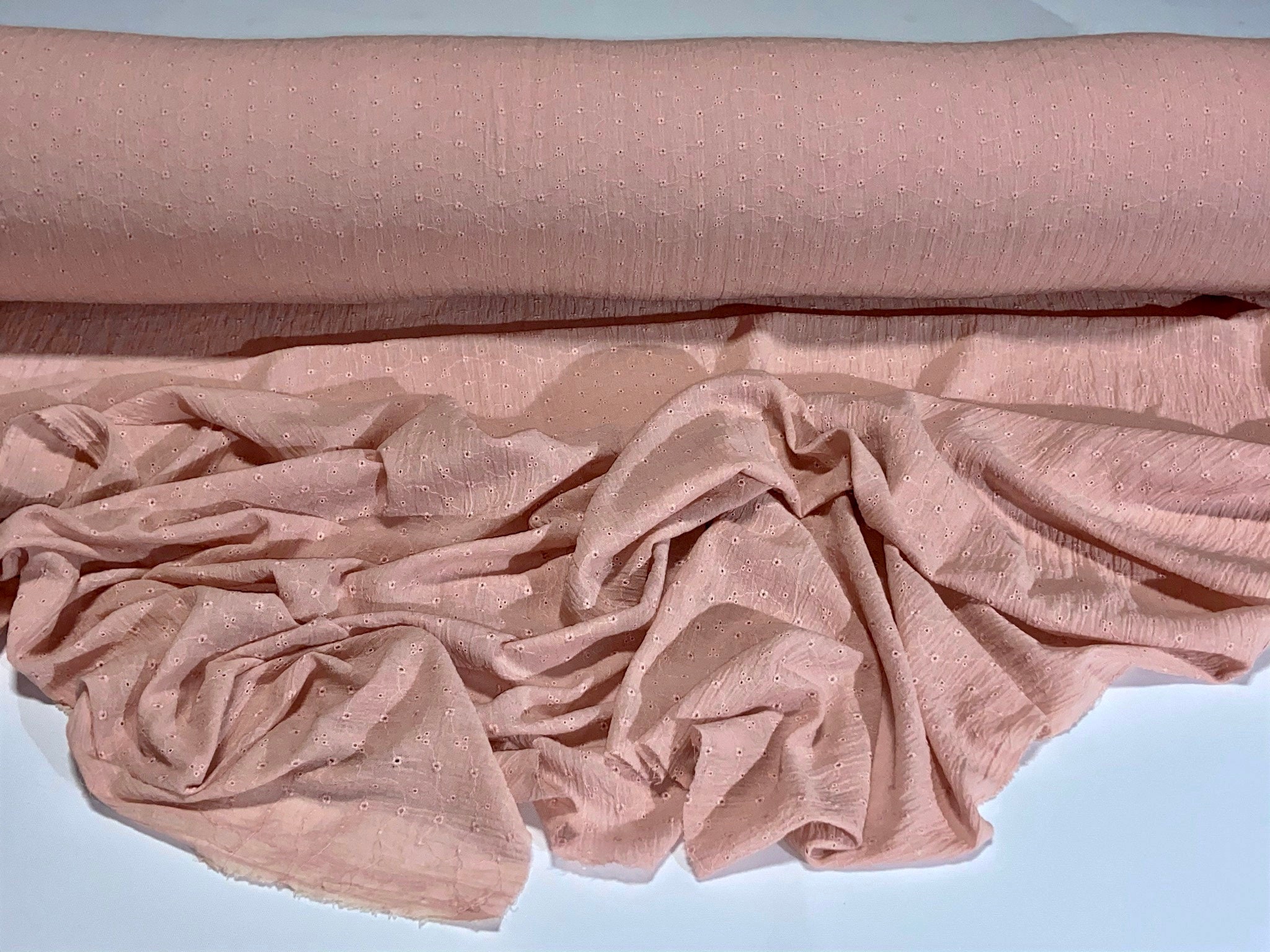 Eyelet Embroidered Crinkled Bubble Gauze Fabric Dusty Pink Etsy