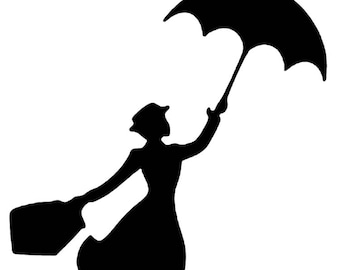 Disney Mary Poppins in flight stencil profile 5 formats stencils digital svg dwg dxf png pdf Silhouette cut cutting files sewing sing