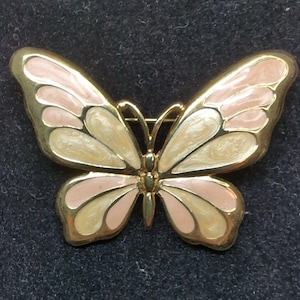 Trifari Butterfly Brooch Lapel Pin Vintage Enamel and Gold Tone