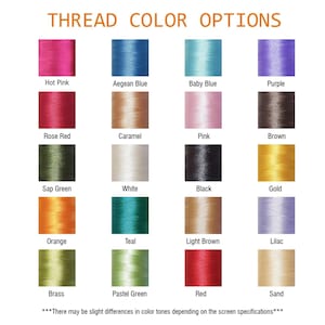 Puede incluir: Una carta de colores que muestra las opciones de color del hilo. La carta incluye una variedad de colores como rosa intenso, azul beb&eacute;, morado, rojo rosa, caramelo, rosa, marr&oacute;n, verde savia, blanco, negro, dorado, naranja, verde azulado, marr&oacute;n claro, lila, lat&oacute;n, verde pastel, rojo y arena.