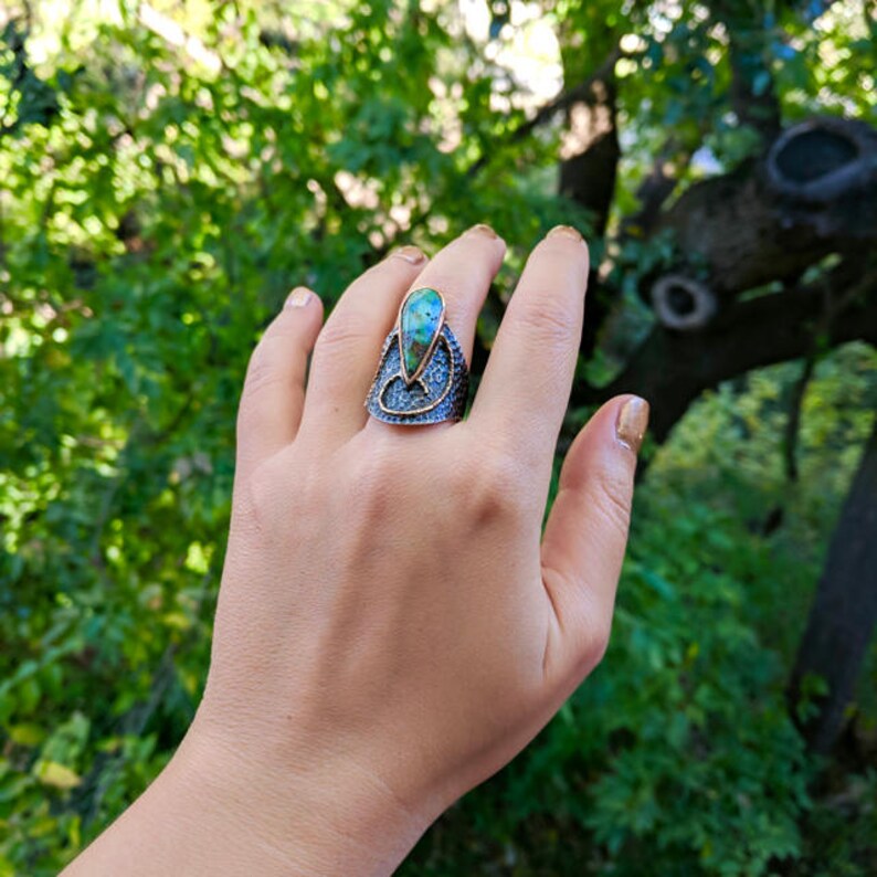 BORA Persian Turquoise Ring // Handmade // 925 Silver & 18K Etsy