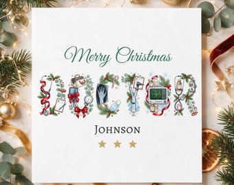 Personalised Doctor Christmas Card, Christmas Card for Doctor, Custom Name Doctor Card, Merry Christmas Doctor
