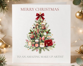 Makeup Artist Christmas Card, Beauty Christmas Tree Card, Christmas Card for MUA, Makeup Lover Xmas Card, Beauty Gift