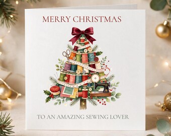 Sewing Christmas Card, Sewing Christmas Tree Card, Christmas Card for Seamstress, Sewing Lover Xmas Card, Crafter Gift