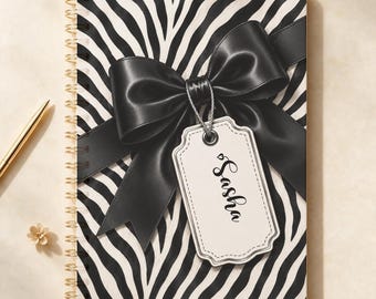 Black Bow Notebook, Zebra Print Journal, Coquette Aesthetic Notebook, Cute Girly Stationery, Lined Writing Journal, Gift for Her