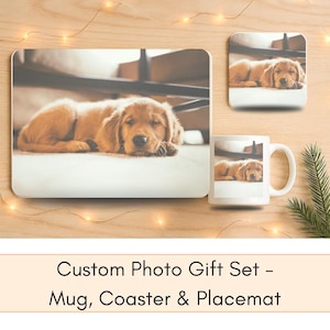 Design Your Own Custom Mug, Coaster & Placemat Gift Set – Personalised Photo Gift for Couples, Pets, Family, or New Baby Keepsake Gift