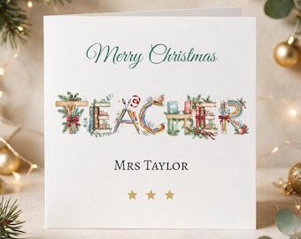 Teacher Christmas Card, Personalised Teacher Christmas Card, Christmas Card for Teacher, Teacher Xmas Gift, Merry Christmas Teacher