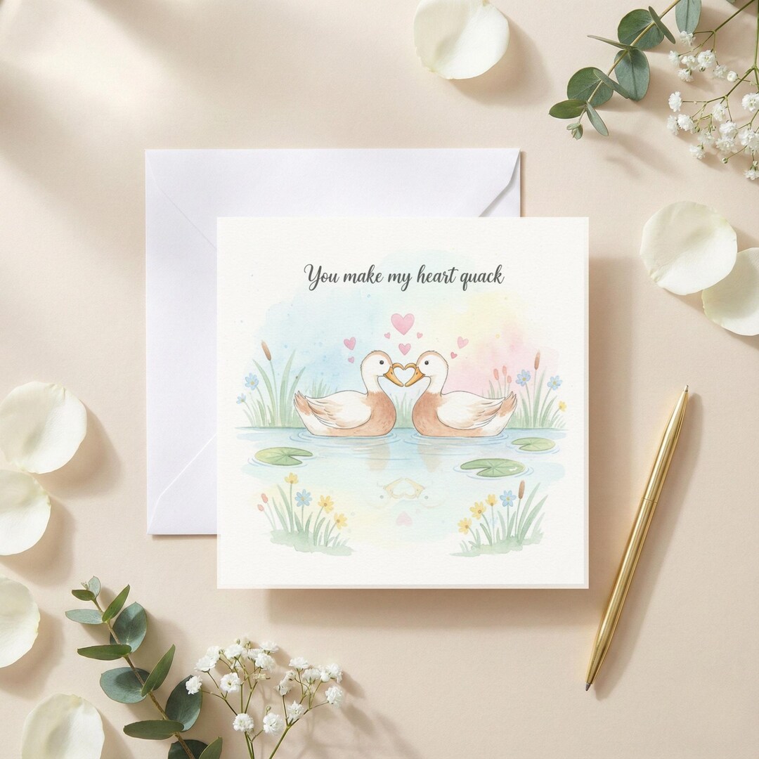 Quack Heart Notes You Make My Heart Quack Valentine's Day Card | Cute Duck Valentine Card ...