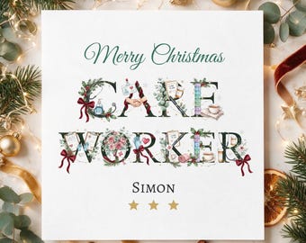 Care Worker Christmas Card, Personalised Care Worker Christmas Card, Custom Christmas Card for Carer, Care Worker Xmas Gift