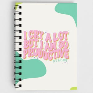Divertido set de regalo de cuaderno y taza "Lloro mucho, pero soy productivo"