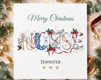 Nurse Christmas Card, Personalised Nurse Christmas Card, Christmas Card for Nurse, Nurse Xmas Gift, Merry Christmas Nurse
