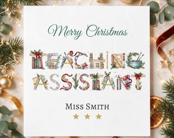 Custom Teaching Assistant Christmas Card, Personalised TA Christmas Card, Christmas Card for Teaching Assistant, TA Xmas Gift