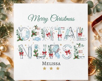 Personalised Dental Nurse Christmas Card, Christmas Card for Dental Nurse, Custom Name Xmas Card, Dental Christmas Gift
