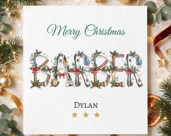 Festive personalised Christmas card for barbers and stylists - unique, fun holiday greetings for barbershop owners and colleagues