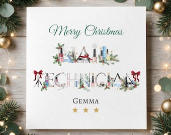 Personalised Nail Tech Christmas Card, Custom Christmas Card for Nail Tech, Nail Technician Xmas Card, Nail Tech Gift, Beauty Christmas Card