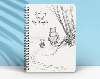 Classic Winnie The Pooh A5/A4 Spiral Bound Lined Notebook | Cute Bear & Piglet Journal | Mental Health Gift | Mindfulness Writing Journal