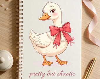 Pretty But Chaotic Goose Notebook, Cute Duck Aesthetic Stationary, Funny Girly Notebook, Lined Writing Journal, Silly Goose Gift for Her