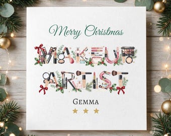 Personalised Makeup Artist Christmas Card, MUA Christmas Card, Custom Christmas Card for Makeup Artist, Makeup Xmas Gift, Beauty Xmas Card