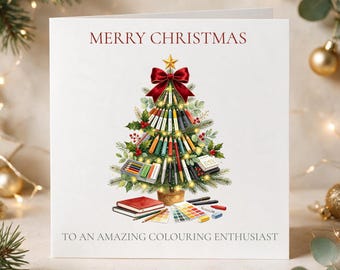 Colouring Lover Christmas Card, Colouring Christmas Tree Card, Christmas Card for Artist, Adult Colouring Gift