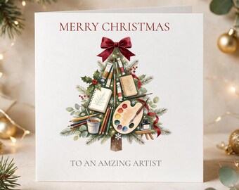 Artist Christmas Card, Art Christmas Tree Card, Christmas Card for Artist, Painter Xmas Card, Artist Gift