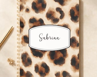 Personalised Leopard Notebook, Custom Name Animal Print Journal, Cute Girly Notebook, Personalised Gift for Her, Aesthetic Stationery