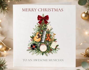 Musician Christmas Card, Music Christmas Tree Card, Christmas Card for Music Lover, Musician Xmas Card, Music Gift