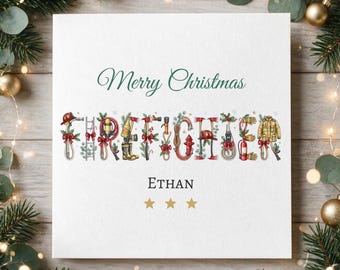 Personalised Firefighter Christmas Card, Christmas Card for Firefighter, Firefighter Xmas Card, Firefighter Gift, Fire Service Christmas