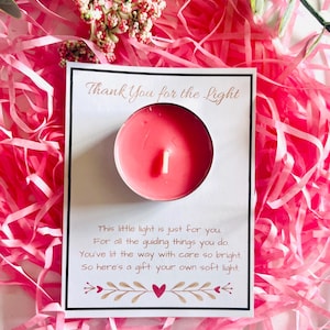 Mini vela de agradecimento | Cartão com poema de agradecimento ao professor | Presente de fim de semestre para mentor | Lembrancinha para vela de chá Guiding Light | Presente para professor