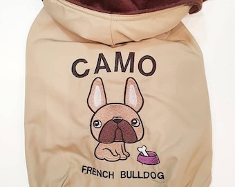 Customizable frenchie jacket, waterproof dog jacket, warm dog coat, fitted dog jacket, dog fashion clothing, french bulldog clothing