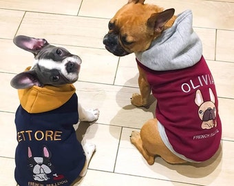 Felpa personalizzata per Bulldog francese con cappuccio, cappotto cane autunno, vestiti caldi per cani, maglia calda per cane, fatto a mano