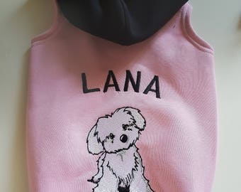 Maltese dog sweatshirt, Bologese, personalized, with hood, warm, plush, embroidered, customized