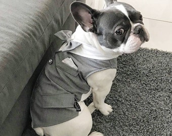 Dog smocking, dog tuxedo, wedding dog dress, french bulldog wedding dress, elegant dog outfit, wedding dog's outfit, taylor made for dogs