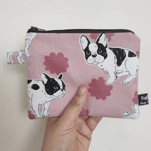 Prize holder, coin holder, key ring French Bulldog pink, blue