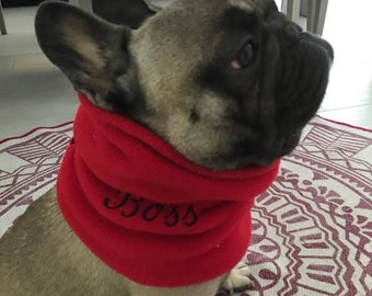 Dog neck warmer with name, customizable French bulldog neck warmer, personalized embroidery, dog scarf, handmade neck warmer