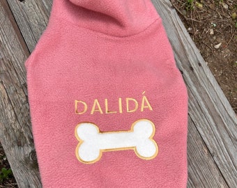 Personalized warm fleece turtleneck sweater for small dogs. French bulldog, pug, beagle, bully, maltese, jack russel