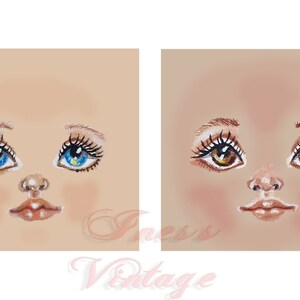 Doll Faces, Blue, Brown Eyes, Clipart Eyes, Lips, Nose, Watercolor and ...