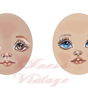 Doll Faces, Blue, Brown Eyes, Clipart Eyes, Lips, Nose, Watercolor and ...