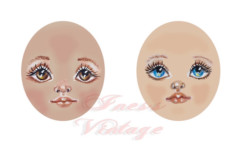 Doll Faces Blue Brown Eyes Clipart Eyes Lips Nose - Etsy