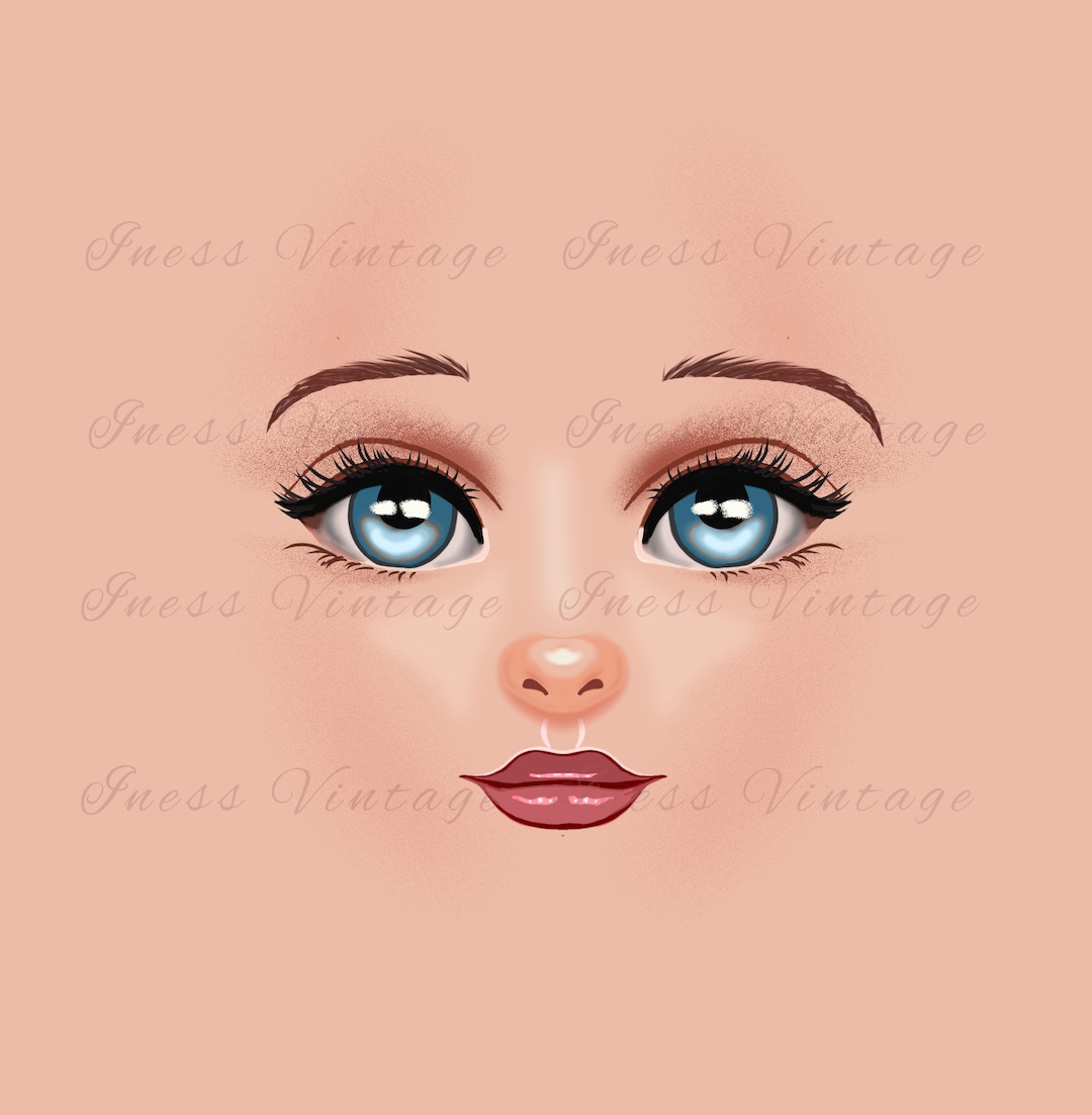 Doll Face Print, Blue Eyes, Beautiful Doll Faces, Clipart Eyes, Lips