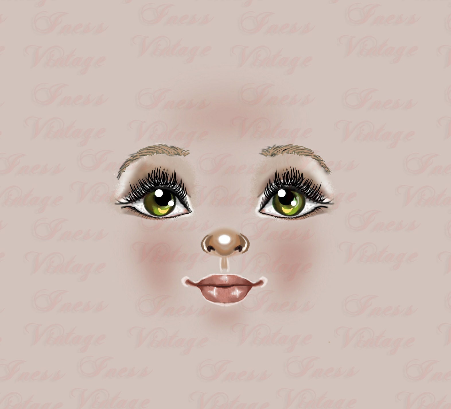 Doll Face Print Facial Features on a Beige Background Doll - Etsy UK