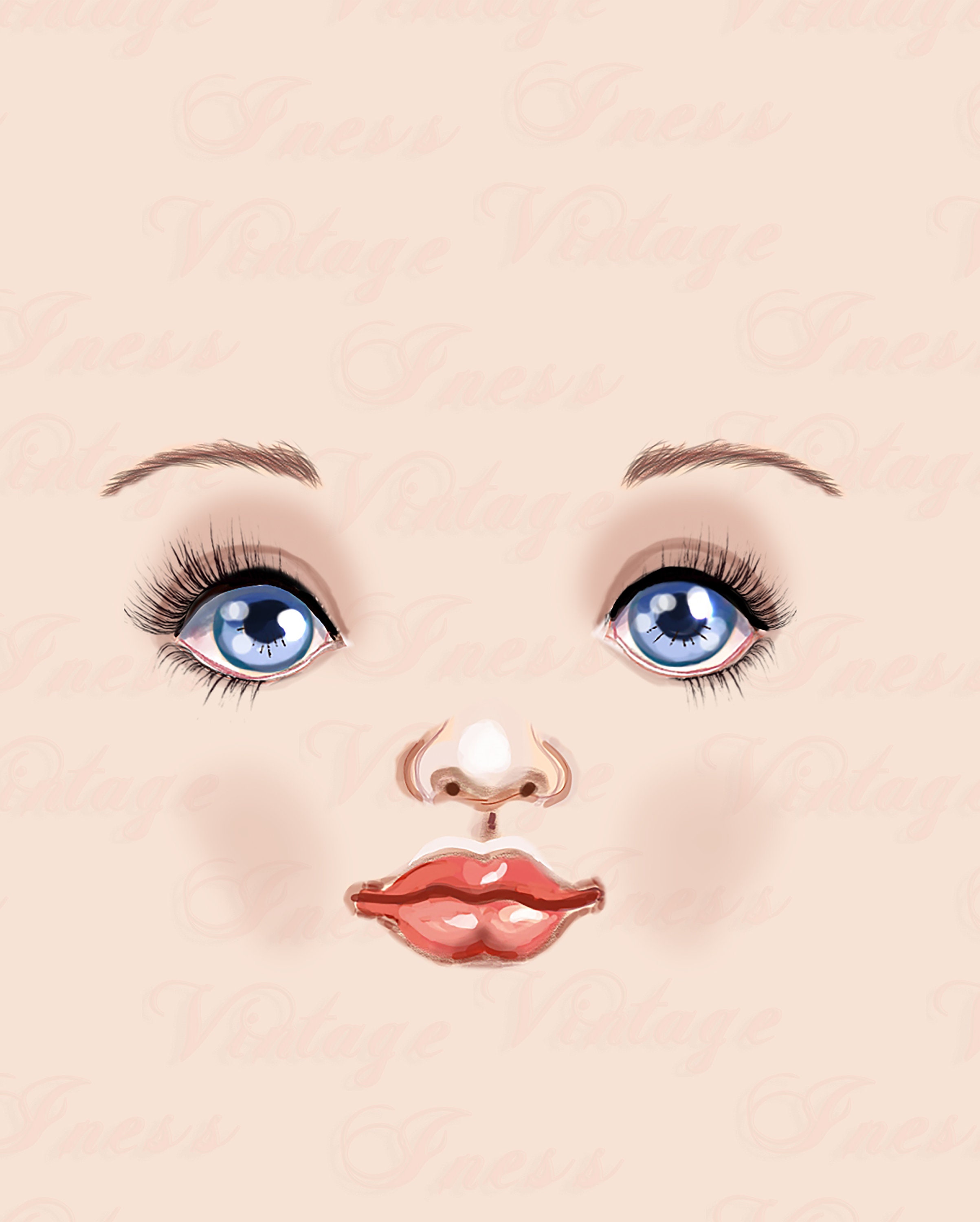 Doll Face Print Download Beautiful Face Clipart Blue - Etsy