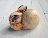 Soviet vintage. Porcelain Bunny rabbit. Beige ceramic, animal figurines, collectible sculpture, White home decor, gift idea, forest animals.