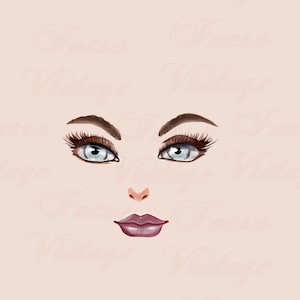 Facial features on a transparent background. Eyes and lips with makeup. Digital clipart, pretty face. Сlipart face, digital face portrait