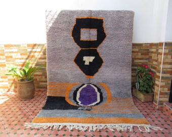 rug moroccan vintage-wool moroccan rug- rainbow rugs-fall rugs- azilal rug- rainbow rugs- gray rugs- moroccan rug 8'x5'ft