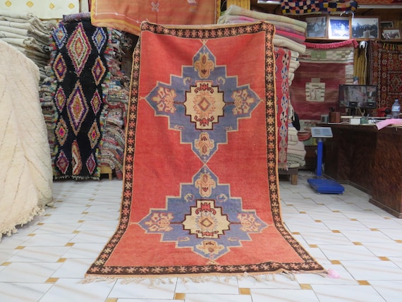 Moroccan rug- boujaad rug-berber teppich rug- vintage moroccan rug- rug for living room- checker rug-