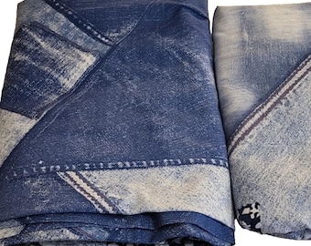Lot of 2 VTG 70s Sears Denim Patchwork Muslin Twin Flat Sheets Country Cabin