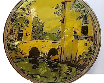 Vintage 1920's Tindeco Sunlite litho (House Bridge Water) advertising tin