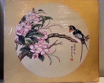 Set of 2 Framed Bird Cherry Blossom Prints – Asian Floral (9.5 x 10.75 inch)